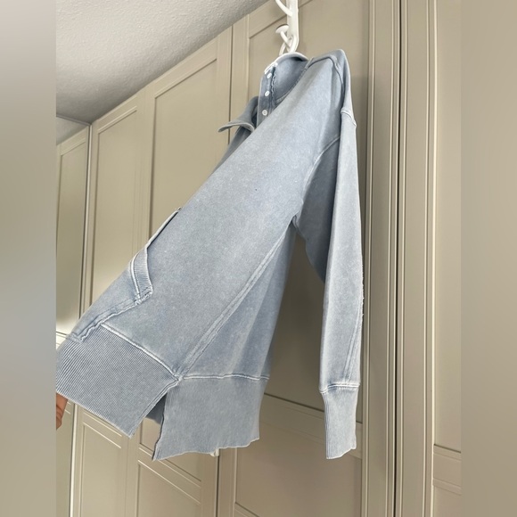 NWT Aerie Vintage Popover Polo Oversized Sweatshirt in “Cloud Wash” - Picture 10 of 14